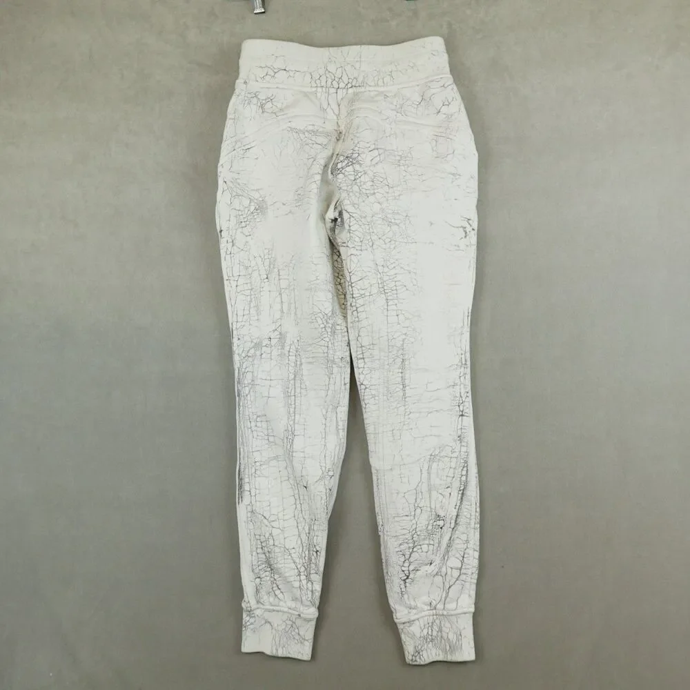 Lululemon Warm Down Jogger Pants Thread Dye White Black Size 2 Cotton Terry